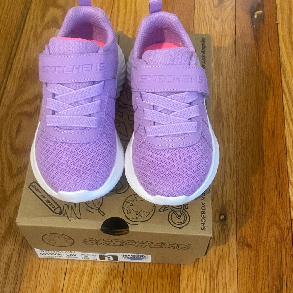 Skechers Kids Lavender Mesh Sneakers with Hook-and-Loop Strap